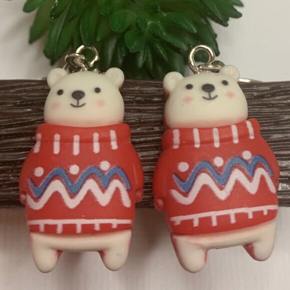 Polar Bear Earring, Christmas Earring, Holiday Earring, Silly Earring, Gift Idea - Picture 2 of 4